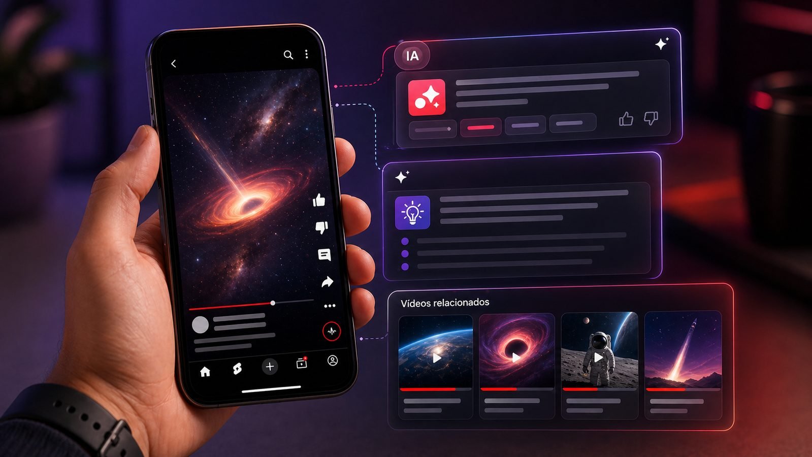 Busca com IA no YouTube Shorts em smartphone