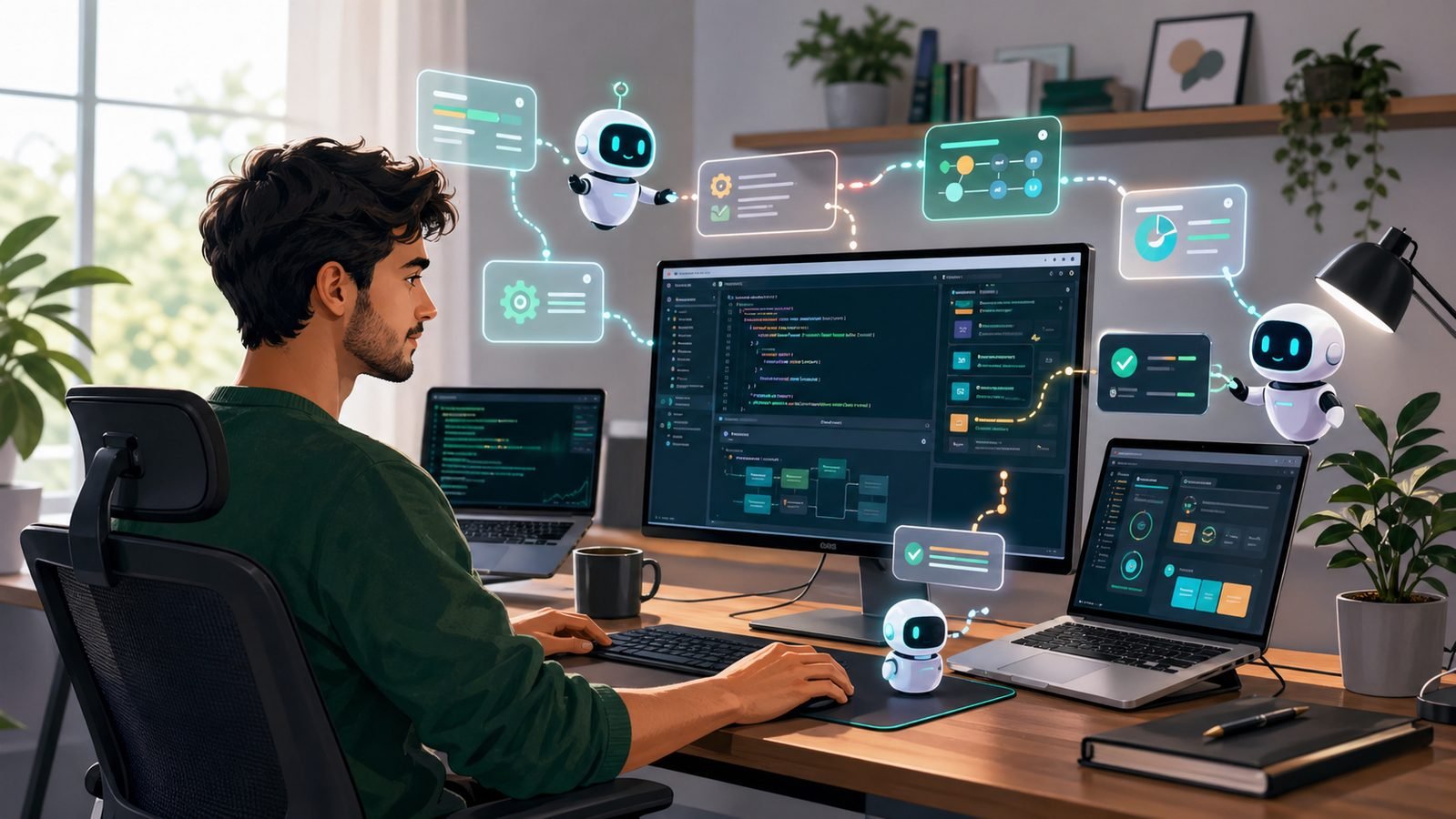 Desenvolvedor usando agentes de IA para automatizar tarefas no computador