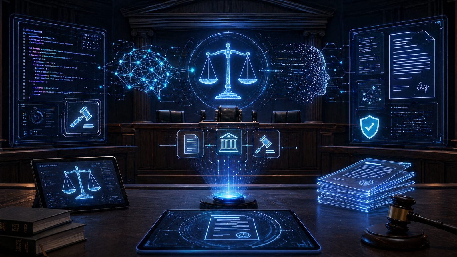 Tribunal discutindo o futuro da inteligência artificial