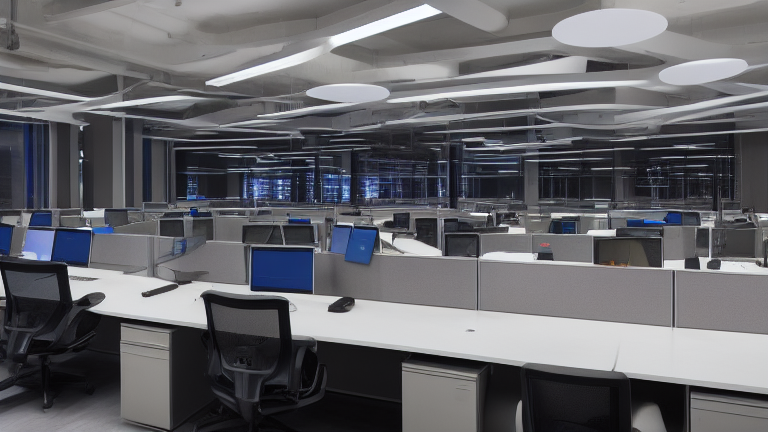 Ambiente corporativo de tecnologia reorganizado por automação e IA